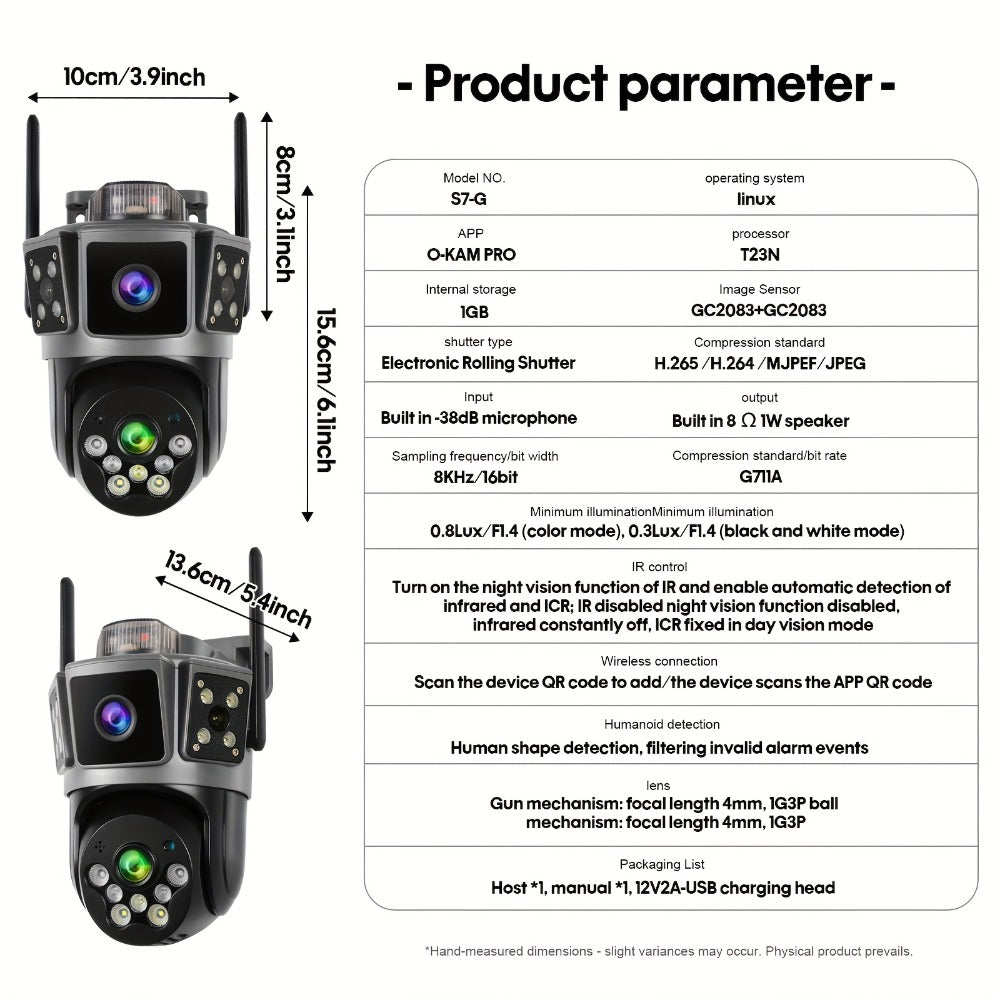 Security Camera Dual-Lens Three-Scene Model with 355 Pan-Tilt, Color Night Vision and SD Support to 256GB