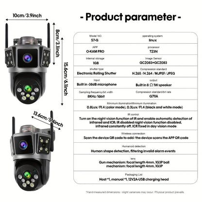 Security Camera Dual-Lens Three-Scene Model with 355 Pan-Tilt, Color Night Vision and SD Support to 256GB