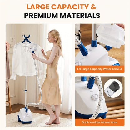 1500W Floor-Standing Garment Steamer with 1.8L Tank, 45-Second Heat-Up and Up to 60-Minute Steam Label
