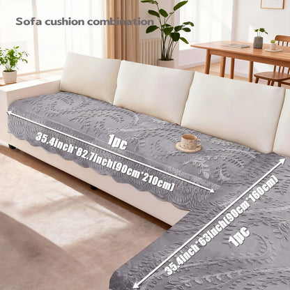 Sofa Cover Quilted Faux Rabbit Fur Plush Panels in 35.43-Inch Width with Seat, Pillowcase and Two-Piece Options