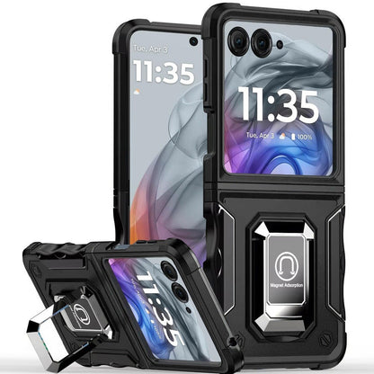 Motorola Razr 2024 Case Defender Metal Magnetic Ring Stand Hybrid Cover – Heavy Duty Shockproof TPU PC Armor with Kickstand & Magnetic Car Mount Compatibility