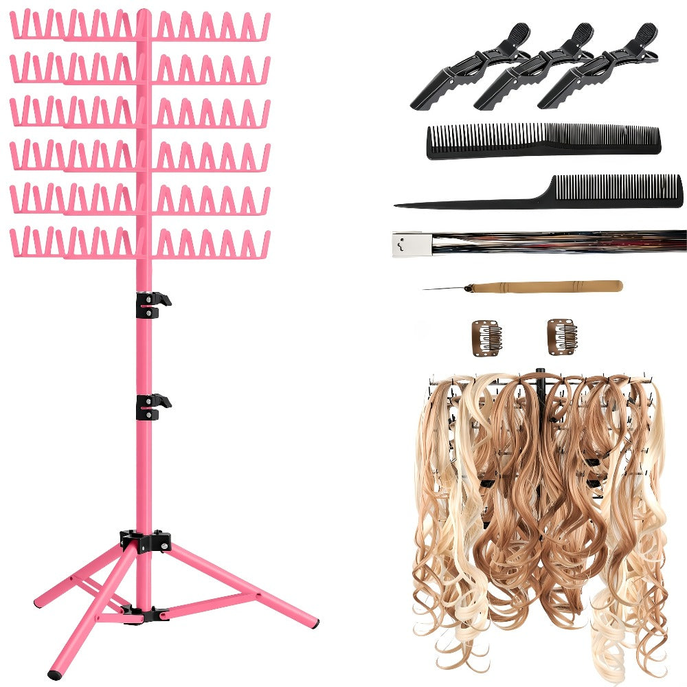 Braiding Hair Rack Hair Styling Tool with 144-Strand Layout, 30-50-Inch Height and Foldable Stand