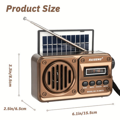 Retro FM Radio Speaker with Solar Panel, Bluetooth, USB and TF Card Playback in Black or Brown
