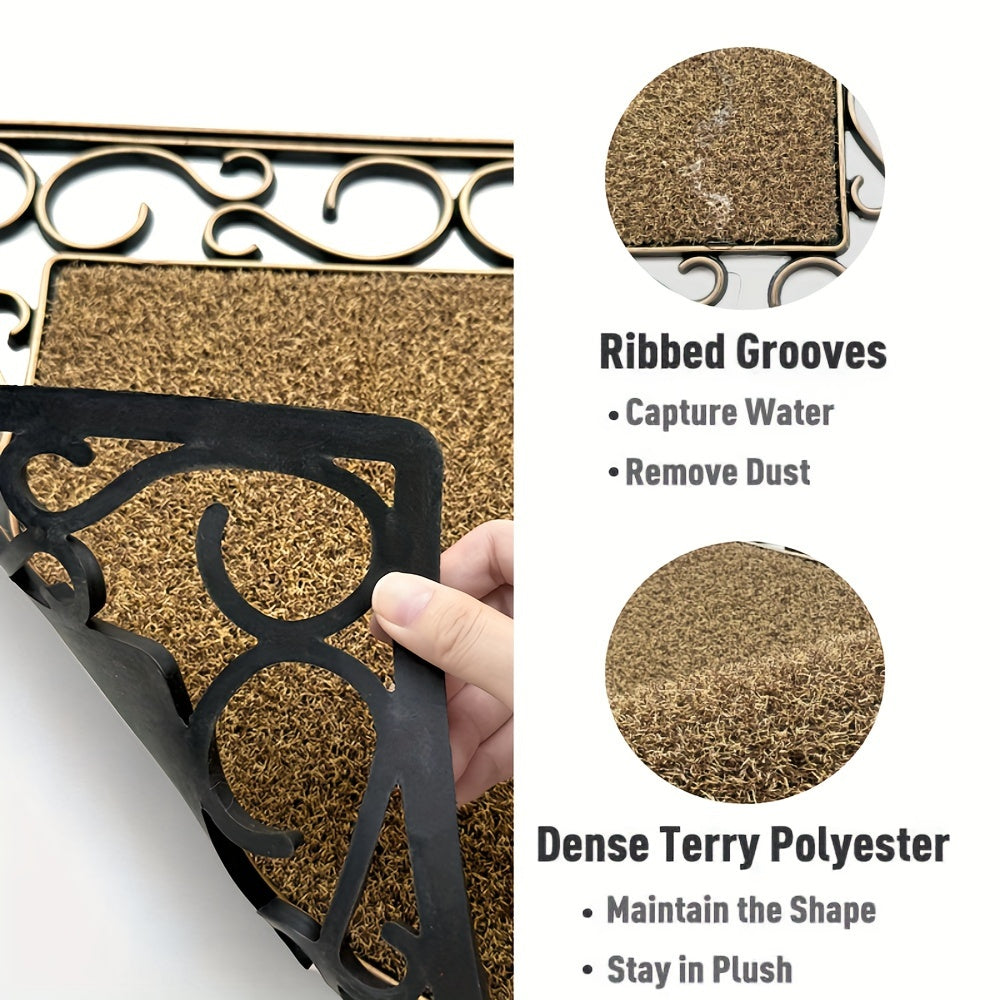 Decorative Entrance Mat System with Scrollwork Base, Removable Printed Insert and Full 17.72-by-29.53-Inch Option
