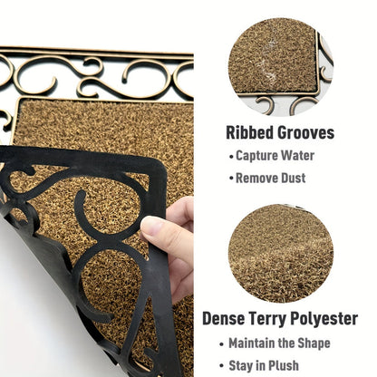 Decorative Entrance Mat System with Scrollwork Base, Removable Printed Insert and Full 17.72-by-29.53-Inch Option