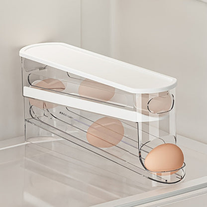 White Double-Layer Rolling Egg Dispenser with 38.2 cm Length for Refrigerator Shelf Storage