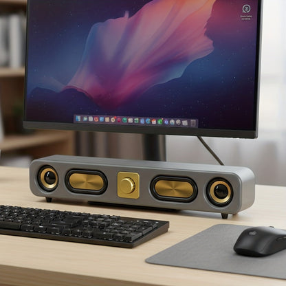 Retro Wood Grain Bluetooth Speaker Dual 2-Inch Woofers 10W Wireless Desktop Soundbar TF AUX USB Hands-Free Calling 2400mAh for PC Laptop Tablet Smartphone