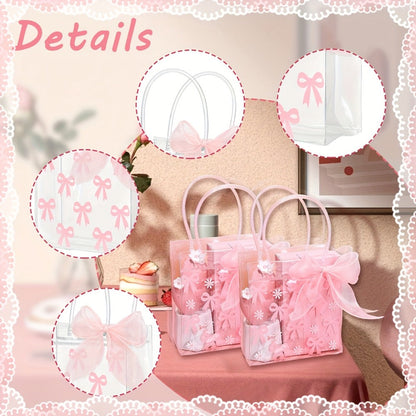 Clear PVC Gift Bags with Pink Bow & Ribbon 24-Pack Party Favor Tote Bags