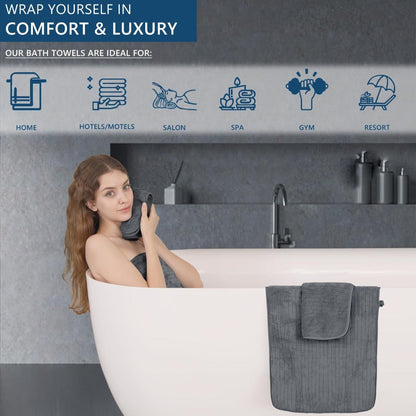 Bath Towels Set 4-Pack Oversized 35 x 70 Inch Microfiber Sheets in Five Color Options for Home and Guest Use
