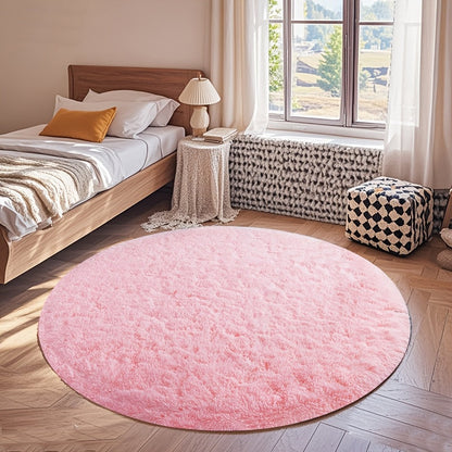 Area Rug Fluffy Faux-Fur Shag in Solid, Tie-Dye and Ombre Colors with Six Retained Room Sizes