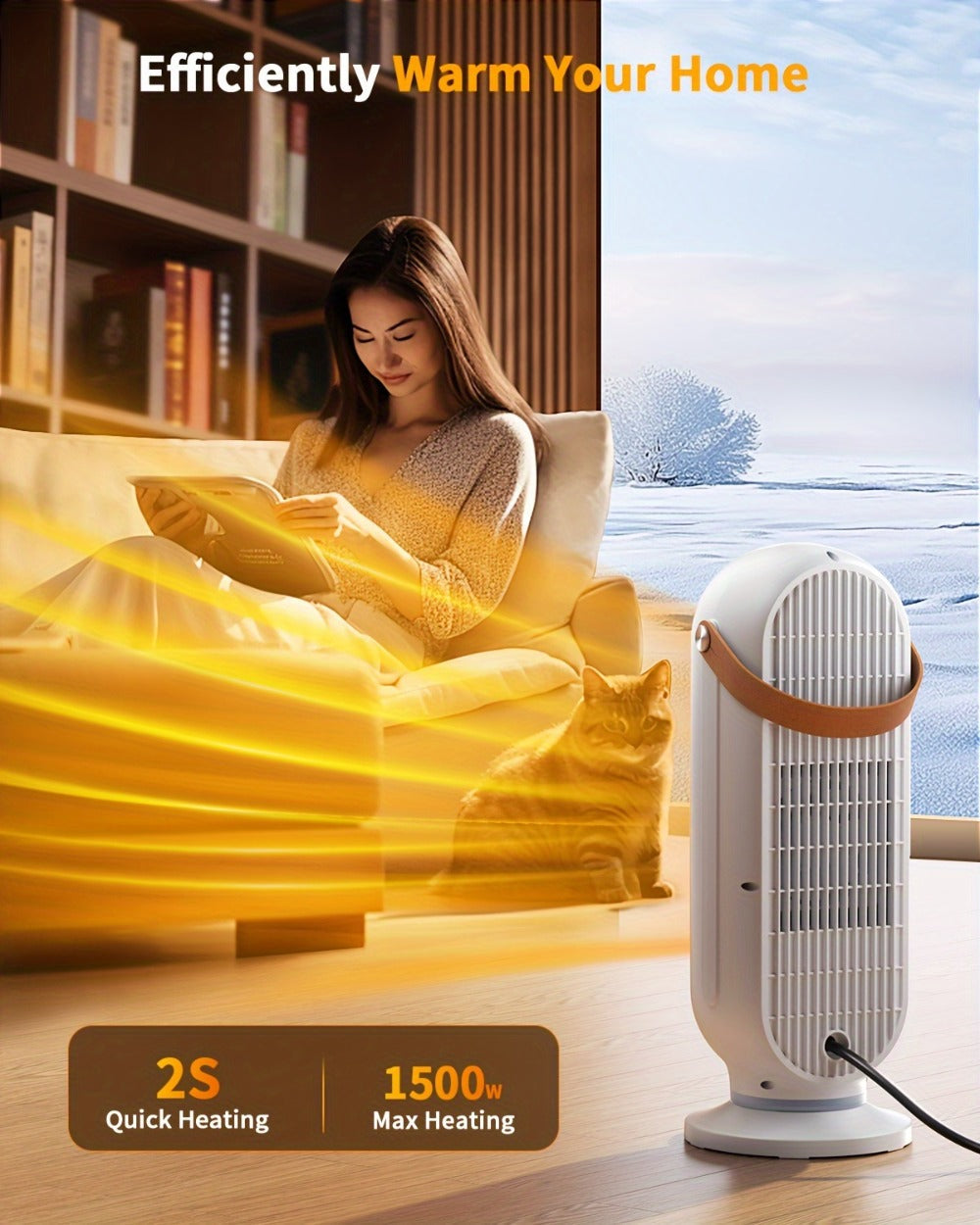 1500W Oscillating Tower Space Heater in Black or White with Digital Remote or Knob Controls