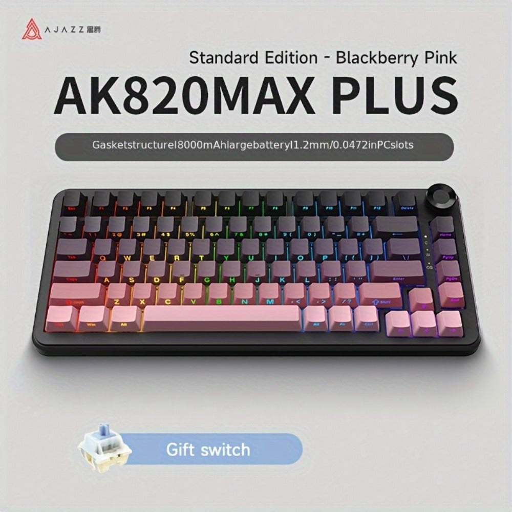 Hot Swap Gasket Mechanical Keyboard AJAZZ AK820 75% – Wireless 2.4GHz & Wired, Volume Knob, South-Facing RGB, Poron Foam, PBT Keycaps, Programmable, 11 Switch & Color Options for PC & Mac