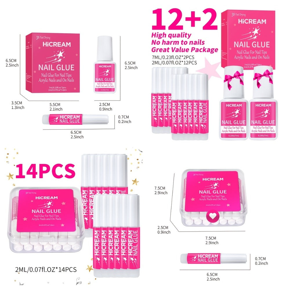 Nail Glue Set, MICHAN 14- or 28-Piece Configurations with 2ml Squeeze Tubes and Optional 7ml Brush Bottles
