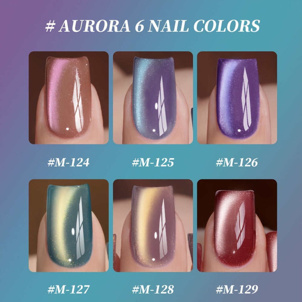 Gel Nail Polish 6-Color Magnetic Cat-Eye Sets in Aurora, Dopamine or Bubble-Summer Collections