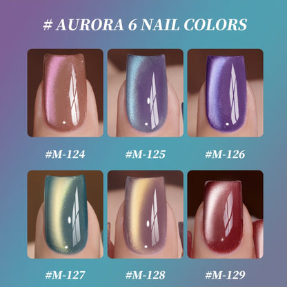 Gel Nail Polish 6-Color Magnetic Cat-Eye Sets in Aurora, Dopamine or Bubble-Summer Collections