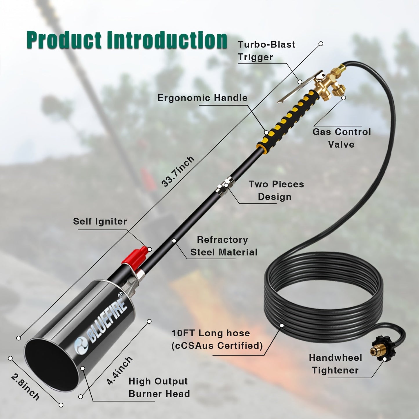 Propane Weed Torch | Flame Weeder Ice Melter Outdoor Roof Driveway