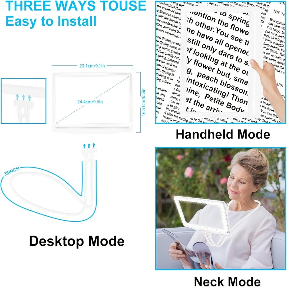 Hands-Free Magnifier with Light – 43 LED Full Page Lighted Magnifier for Reading, Flexible Gooseneck Stand, Battery Powered Magnifying Glass for Seniors & Low Vision