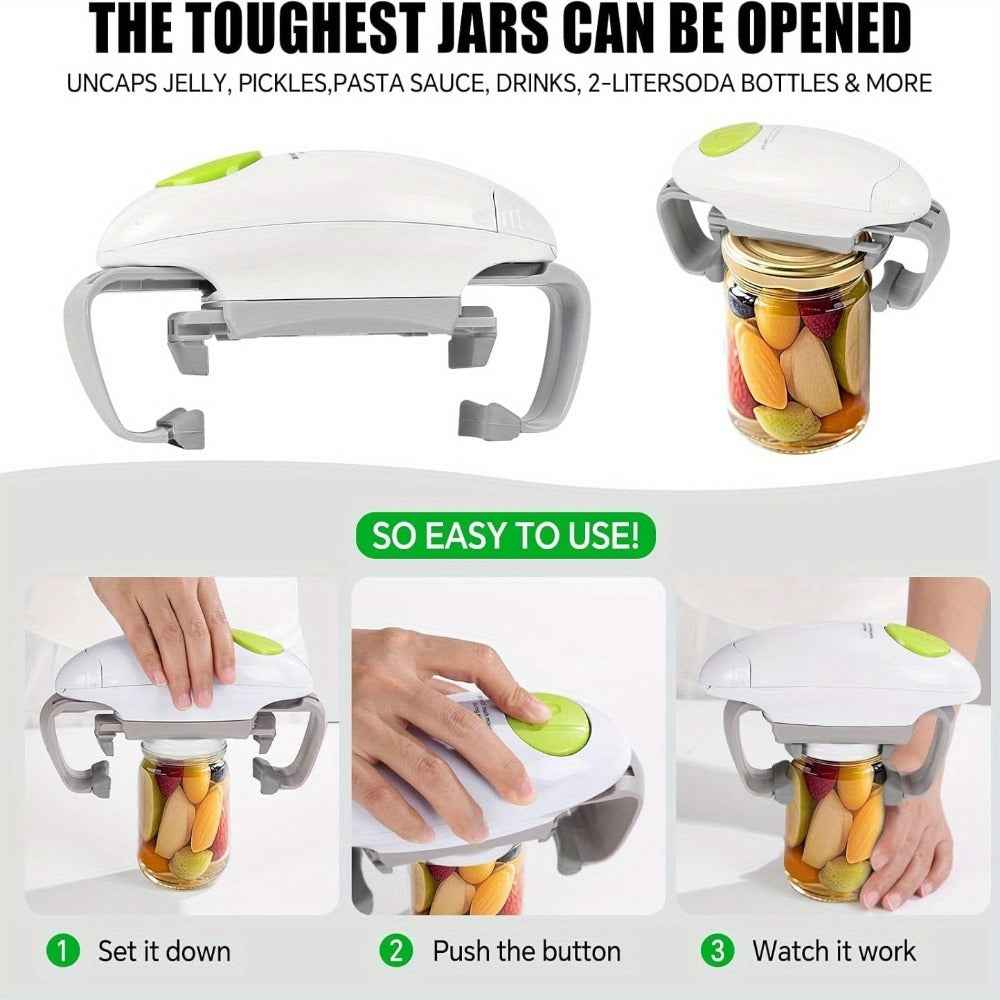 Electric Jar Opener for Elderly & Weak Hands – One-Touch Auto-Off, High Torque Battery-Powered Jar Lid Opener with Ergonomic Design for Kitchen