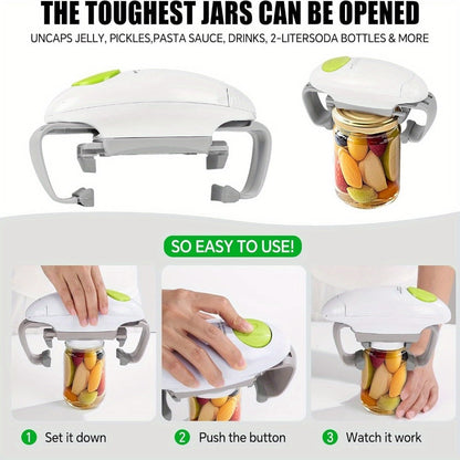 Electric Jar Opener for Elderly & Weak Hands – One-Touch Auto-Off, High Torque Battery-Powered Jar Lid Opener with Ergonomic Design for Kitchen