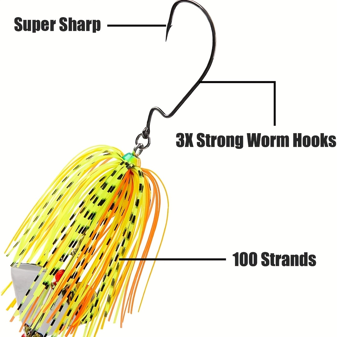 Fishing Lure Set 6-Piece Spinnerbait Buzzbaits, 3/4oz with Rotating Blades, Silicone Skirts and Single Worm Hooks
