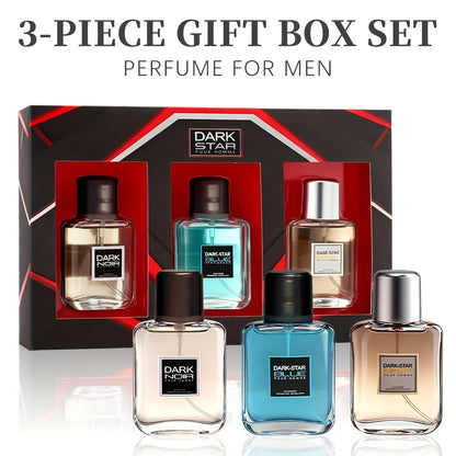 Men's Cologne Gift Set with Three 30ml Eau de Toilette Sprays in Blue, Amber and Clear Glass Bottles