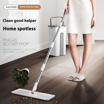 Flat Mop and Bucket Set with Wringer Metal Handle 2 Reusable Microfiber Pads Floor Mopping for Home Cooking, Dining and Outdoor Meals