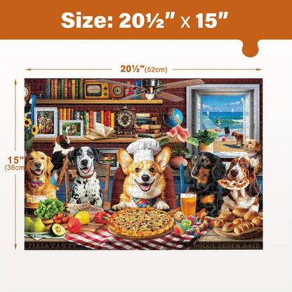 Dogs Dinner Party Jigsaw Puzzle in 500- or 1000-Piece Options with Lettered Backs and Reference Poster for Adults