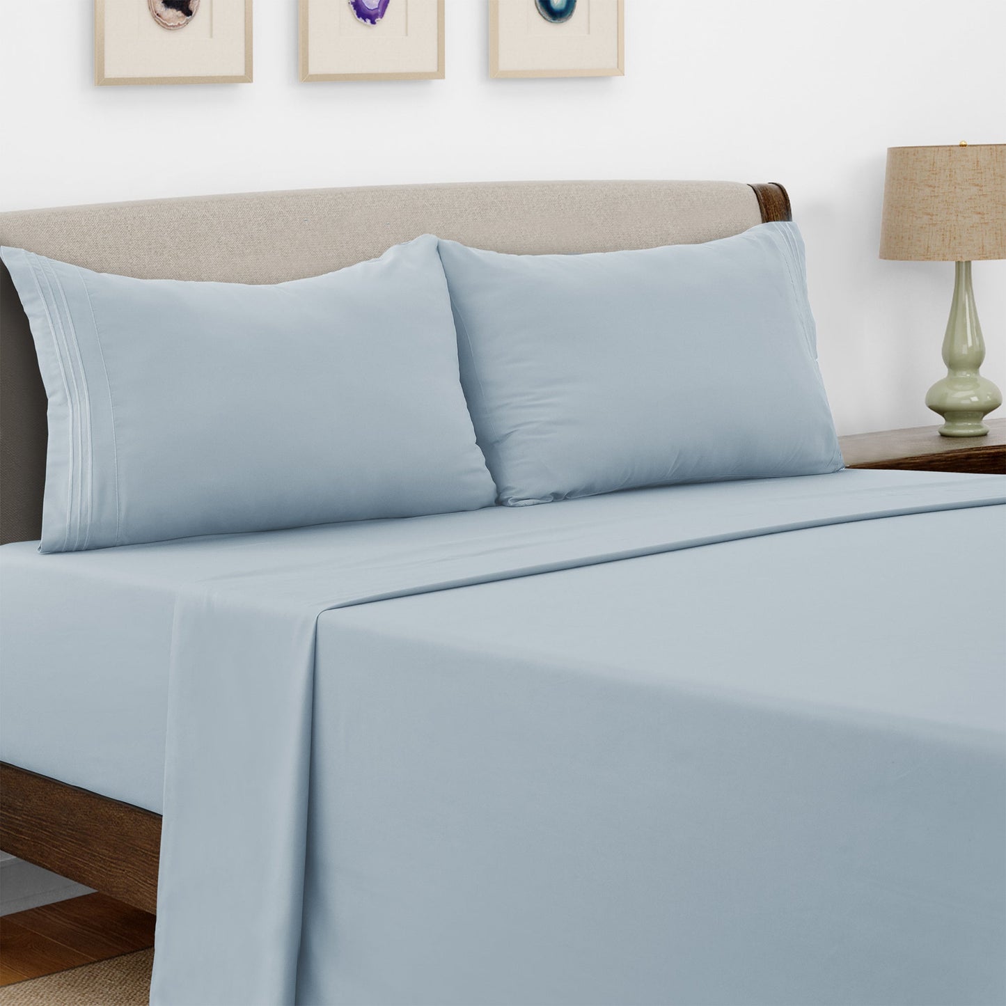 Bed Sheet Set Microfiber with Size-Dependent 3- or 4-Piece Contents and Six Documented Bed Dimensions