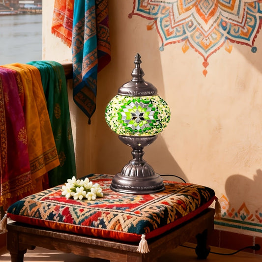 DIY Turkish Moroccan Mosaic Lamp Kit Handmade Glass Metal Brass Dimmable Bohemian Table Light for Bedroom Living Room Office Vintage Boho Decor Gift Multiple Colors 3-Color Adjustable Option