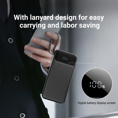 Power Bank 20000mAh with Built-In Cable Set, 20W Listed Charging and Solar or Standard Options