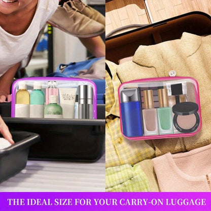Twenty-Four Clear Zipper Toiletry Pouches, 7 by 4.7 by 2 Inches, in White or Rose Red Options