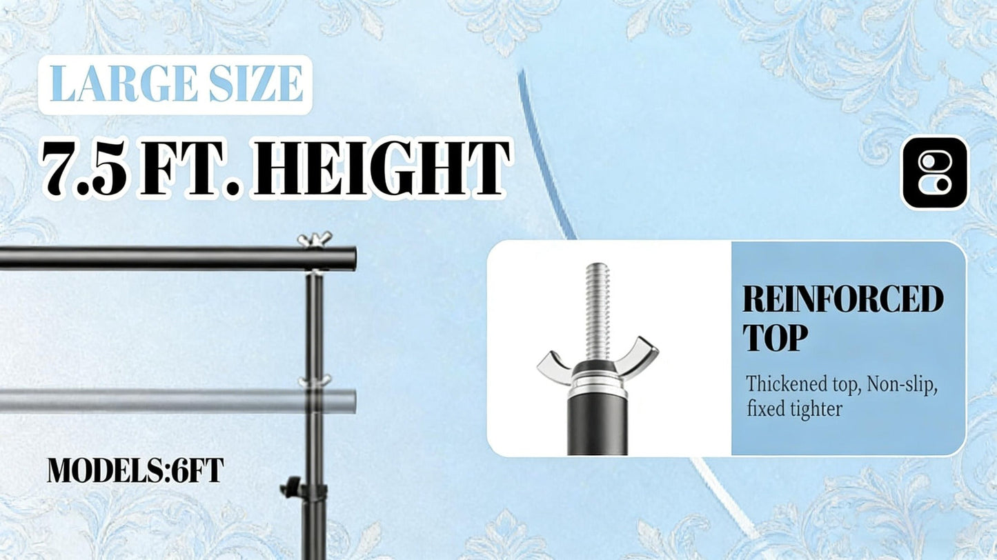 Adjustable Photography Backdrop Stand Kit in 10 x 7-Foot Size with Two Tripods, Four Crossbars, Four Clamps and Carry Bag