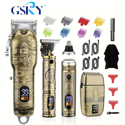 Hair Clippers & Trimmers GSRY Bronze Four-Tool Grooming Set with LCD Displays, USB Charging and Guide Combs