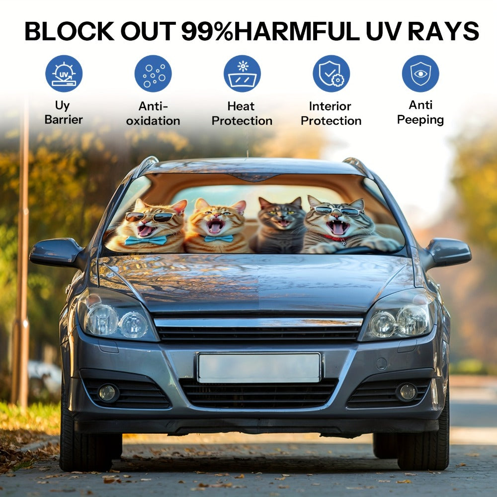 Cute Cat Windshield Sunshade Foldable Car Sun Shade UV Protection Heat Dissipation Front Window Sun Blocker Automotive Interior Accessory 1pc or 2pc Set