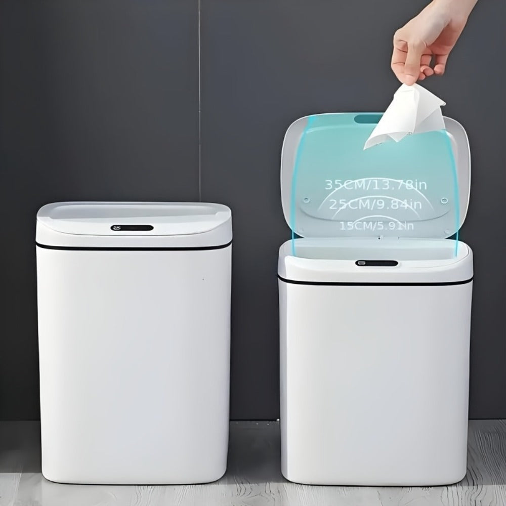 Motion-Activated Touchless Trash Can with Lid – Smart Sensor Waste Bin for Kitchen, Bathroom, Office & Home, Minimalist Rectangular Design, Battery Powered, 3-4 Gallon