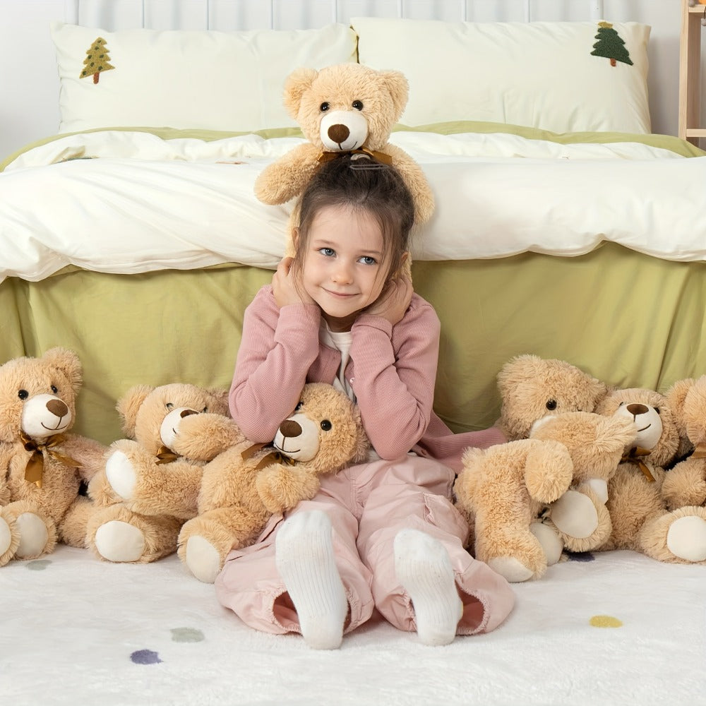 Plush Toy Eight-Pack of 11-Inch Teddy Bears in Dark Brown or Khaki for Events and Favors for Character Display, Room Decor and Gift