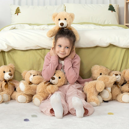 Plush Toy Eight-Pack of 11-Inch Teddy Bears in Dark Brown or Khaki for Events and Favors for Character Display, Room Decor and Gift