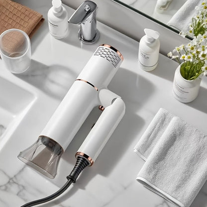 Foldable Hair Dryer with Concentrator Nozzle & Stand — Bristle Motor Hot & Cold Air, Quick Dry Professional Blow Dryer for Women & Men, Home Travel Dorm, White Blue Pink Champagne