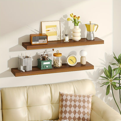 Floating Shelves Wall Mounted Set of 4 - 22 Inch Wall Shelves with Invisible Brackets for Bathroom Living Room Bedroom Kitchen Decor, Walnut Black White White Oak Light Brown