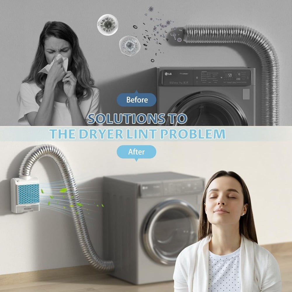 Indoor Electric Dryer Vent Kit with Lint Trap Box, Stainless Steel Screen, Six Filters and Vent Hose