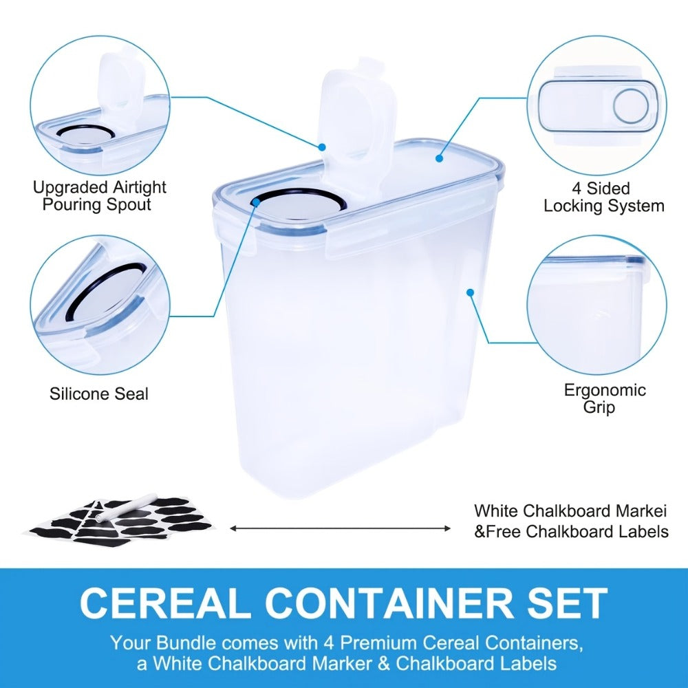 Airtight Food Storage Containers 4 Pack Extra Large 4L/135oz - BPA-Free Plastic Cereal Canisters with Pour Spout for Pantry Organization, Grain, Nuts, Flour & Rice Storage, Includes Labels & Marker