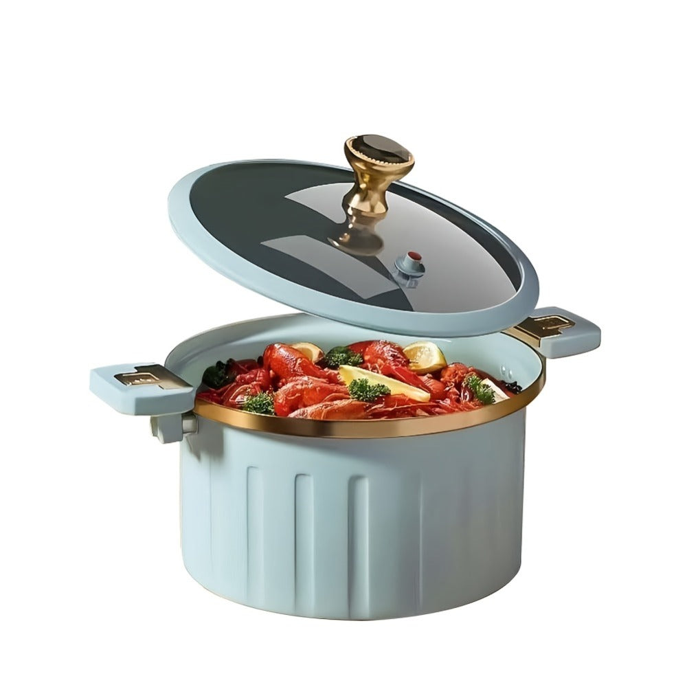 2.64-Gallon Enameled Cast Iron Dutch Oven with Side-Locking Lid Hardware and Blue or White Finish