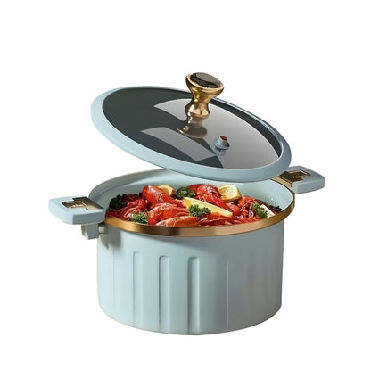 2.64-Gallon Enameled Cast Iron Dutch Oven with Side-Locking Lid Hardware and Blue or White Finish