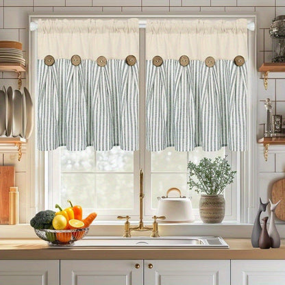 Semi Sheer Curtains Bohemian Linen Cotton Patchwork Grommet Top Window Drapes for Bedroom Living Room Kitchen Bathroom Cafe - Boho Country Cottage Style 4 Seasons 1 or 2 Panels