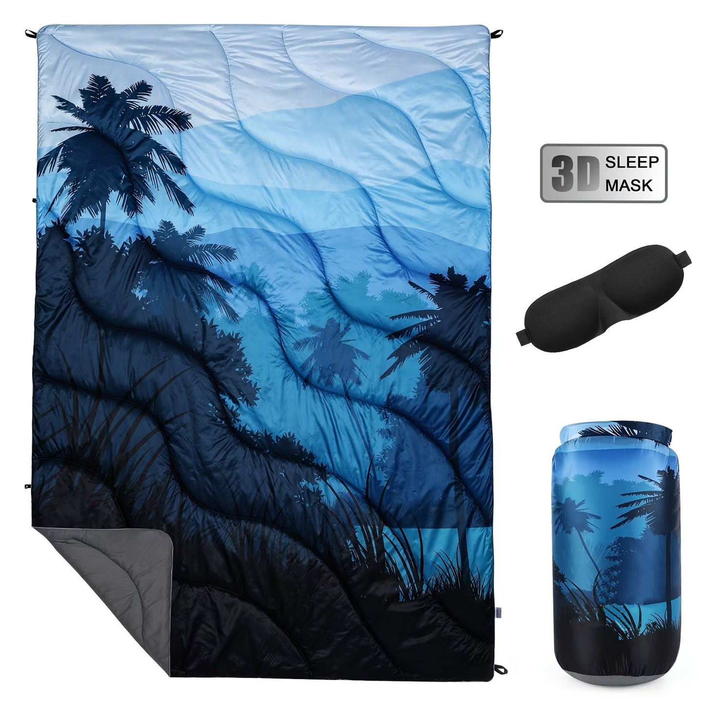 Quilted Camping Blanket in Nine Printed or Solid Designs, Each with Displayed 55 x 79-Inch Size and Roll Bag
