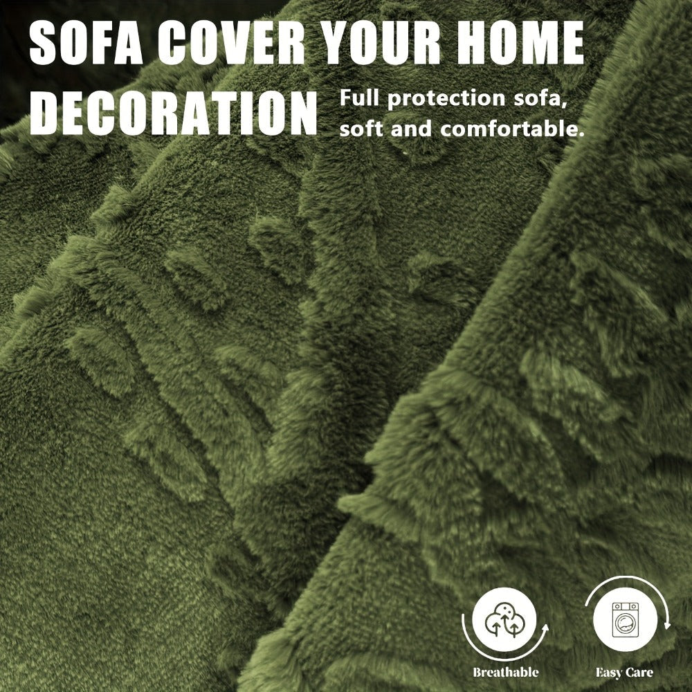 Sofa Cover Quilted Faux Rabbit Fur Plush Panels in 35.43-Inch Width with Seat, Pillowcase and Two-Piece Options