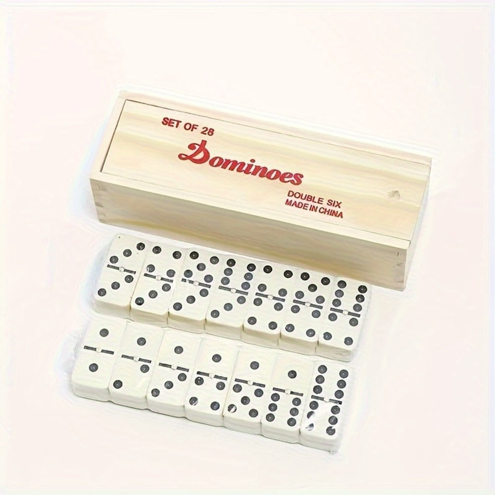 Double-Six Dominoes Set with 28 Ivory-Color Tiles and Wooden Storage Case for Adult Game Nights