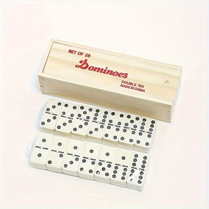 Double-Six Dominoes Set with 28 Ivory-Color Tiles and Wooden Storage Case for Adult Game Nights