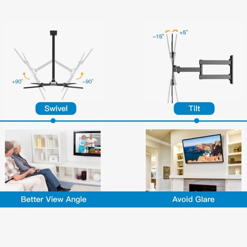 Black Full-Motion TV Wall Mount with 26-55 or 26-60 Inch Options and VESA up to 400 x 400mm
