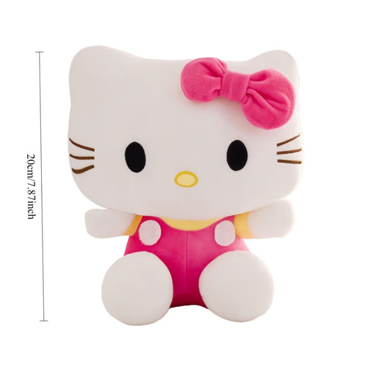 Plush Toy Bow-Wearing Cat Character Doll with Red, Pink or Blue Color Options and Soft Fabric